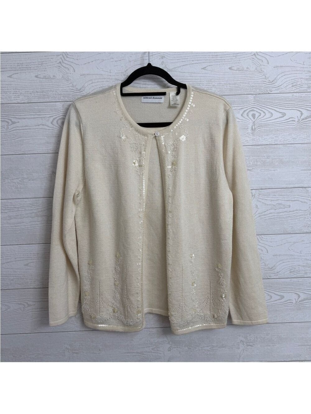 Alfred Dunner Retro women’s Cream Sequin Top & Cardigan Sweater. Size S